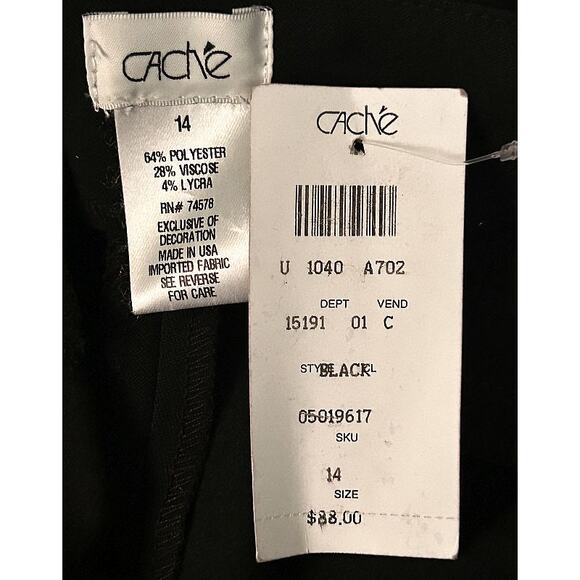 NWT Cache Straight Leg High-Rise Pull On Black Dress Pants Size 14 34X33 - Picture 6 of 6